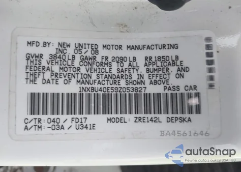 2009 Toyota Corolla S z USA, uszkodzony, nr VIN 1NXBU40E59Z053827